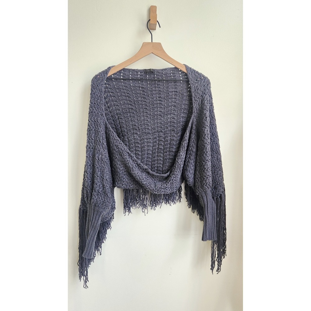 AFRM Shrug Sweater Womens XS/S Gray Fringe Open Knit Bolero Chunky Cardigan Boho